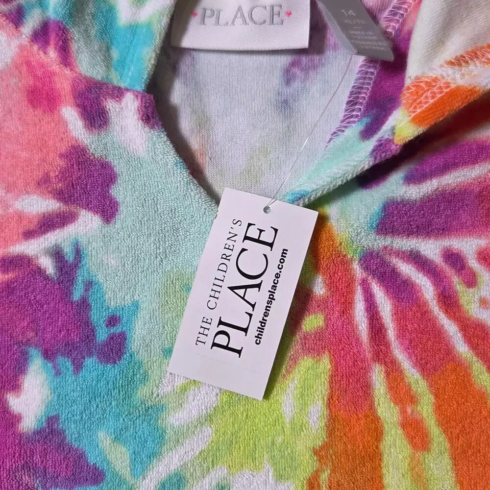 The Childrens Place Cover Up Girls 14 Multicolor Tie Dye Hooded Beach Terry